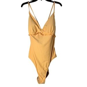 Old Navy One Piece Swimsuit Women 2X Yellow Ruffle V-Neck Adjustable Straps NWT